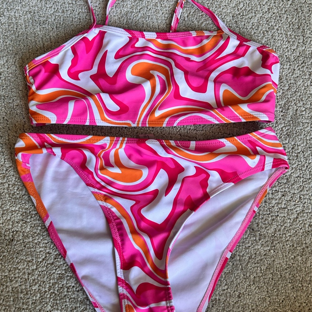 SHEIN Pink and Orange Swirl Kids Bikini